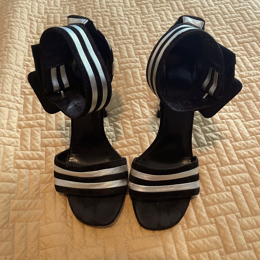 Worn Saint Laurent black & silver stripe sandals